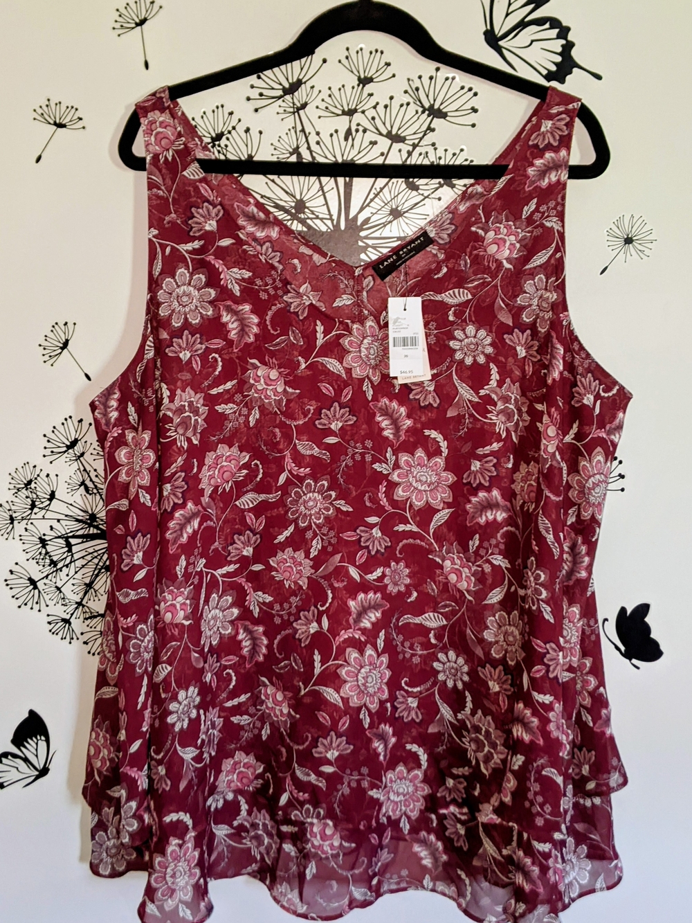 Lane Bryant Burgundy Floral V-Neck Blouse